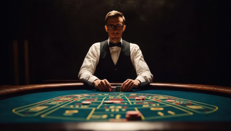 Live dealer at American Roulette table with HD camera feed visible